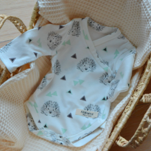 BODY BEBE ALGODÓN ORGÁNICO ESTAMPADO ERIZOS - Cruzado, Talla 1